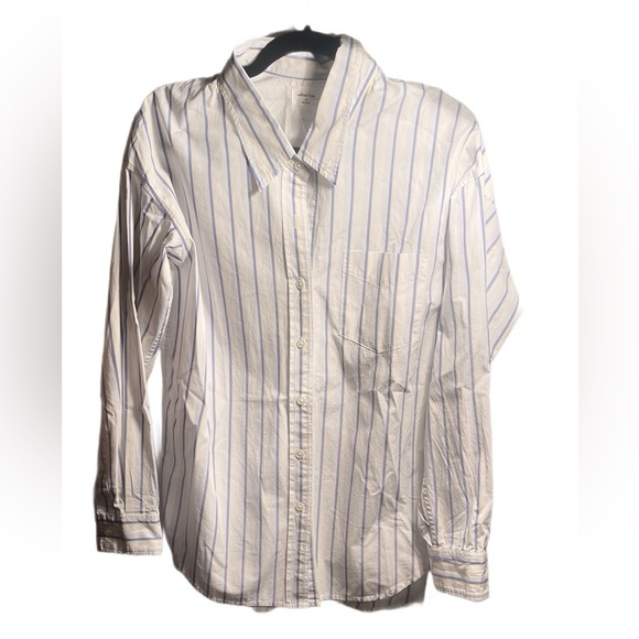 Wilfred Free oversized relaxed cotton blue yellow buttn down long sleeve shrt XS - Picture 2 of 5